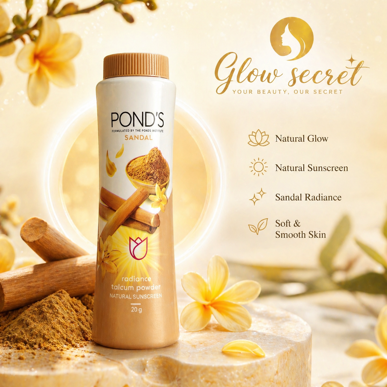 Glow Secret – POND’S Sandal Radiance Talcum Powder